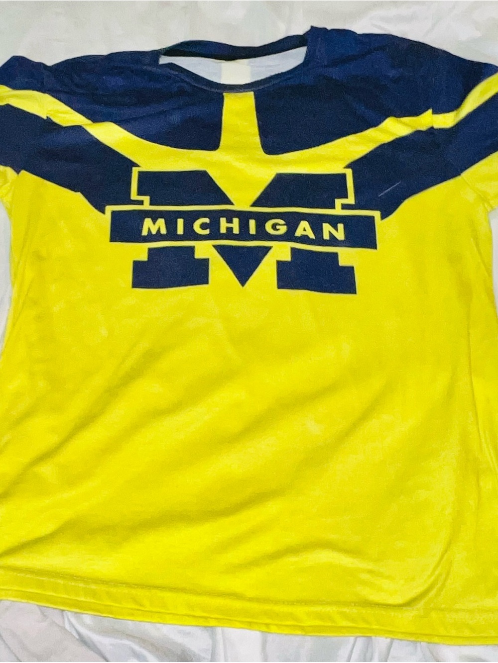 VTG MICHIGAN Wolverines Short Sleeve Tee in Yellow and Navy Block Logo L
